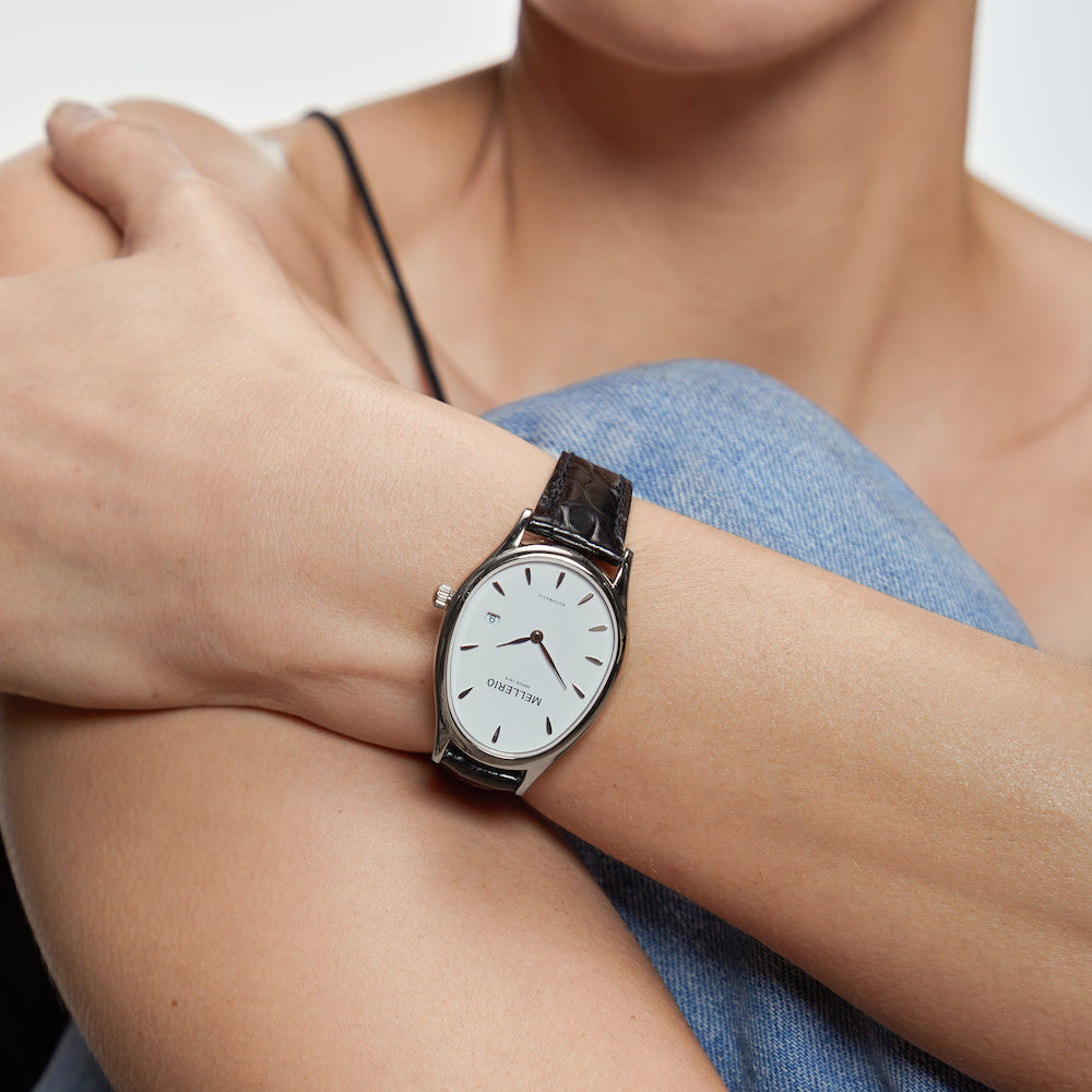 M Cut Watch - White gold with Silvery Dial