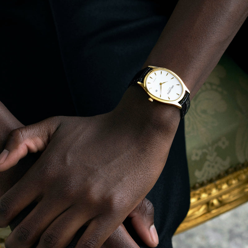 M cut Watch - Yellow gold with White Dial