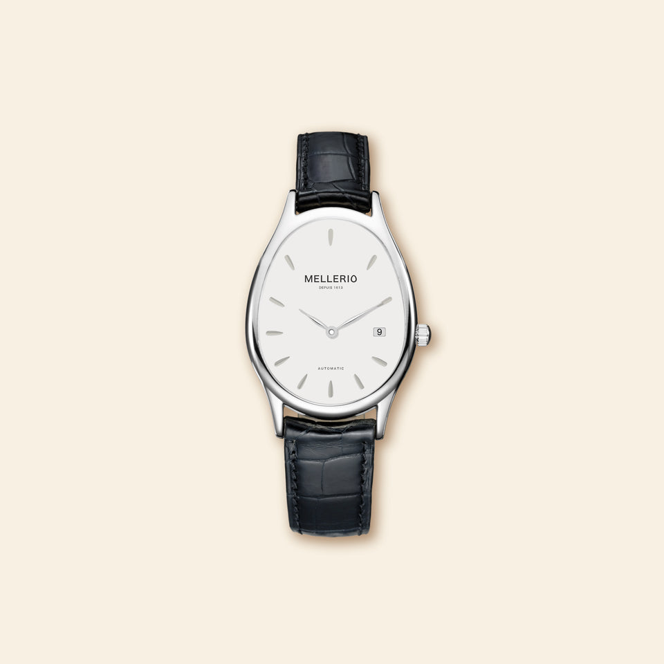 M cut Watch - White gold with White Dial